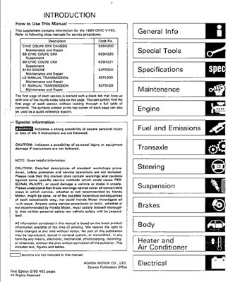 Honda Civic Coupe CRX 1988-1990 г.  Workshop manual.